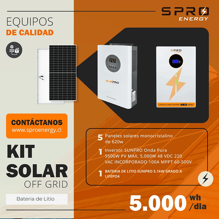 KIT DE ENERGIA SOLAR 5.000WH/DIA (MPPT) LITIO 1