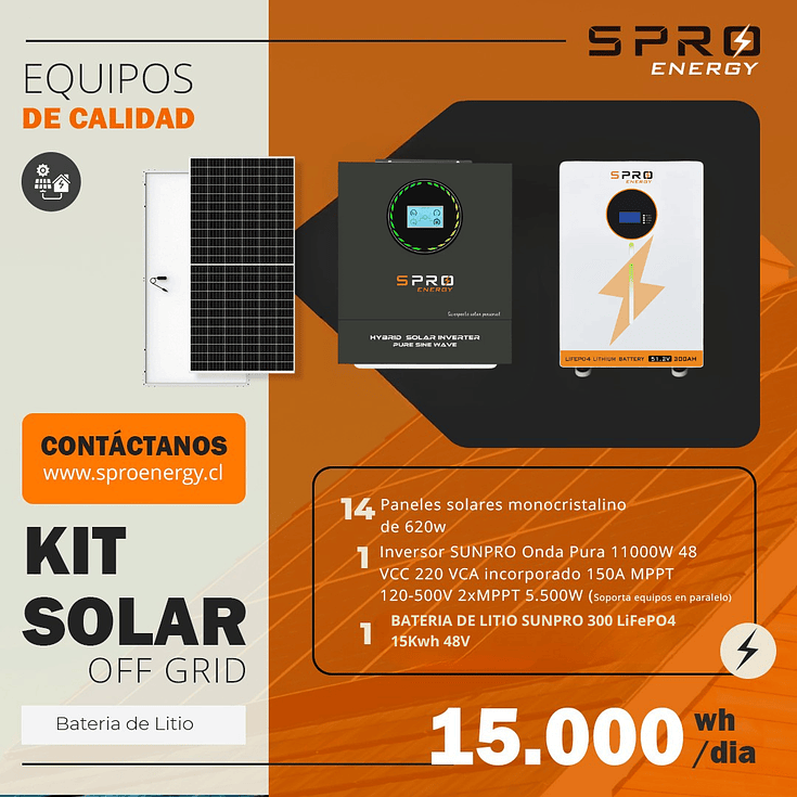 KIT DE ENERGIA SOLAR 15.000WH/DIA (MPPT) LITIO 1
