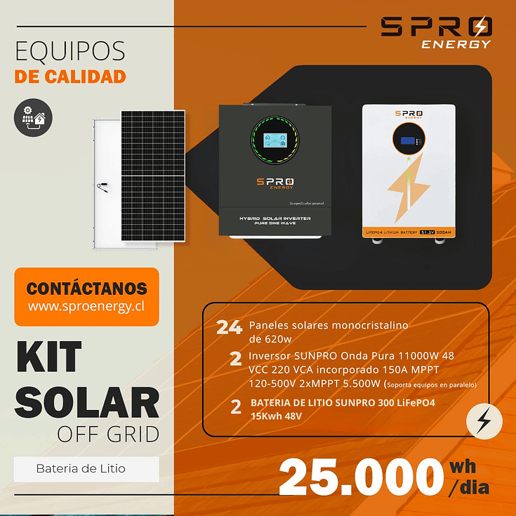 KIT DE ENERGIA SOLAR 25.000WH/DIA (MPPT) LITIO 1