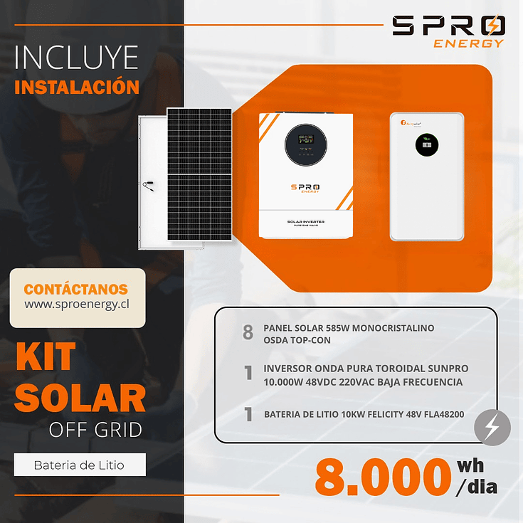 KIT DE ENERGIA SOLAR 8.000W SISTEMA FUERA DE RED (MPPT) INCLUYE INSTALACION (LITIO) 1
