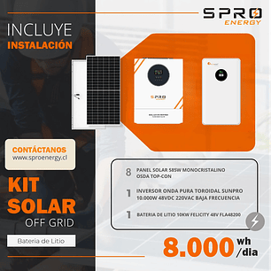 KIT DE ENERGIA SOLAR 8.000W SISTEMA FUERA DE RED (MPPT) INCLUYE INSTALACION (LITIO)