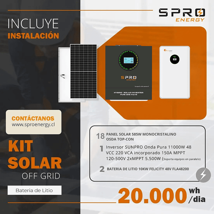 KIT DE ENERGIA SOLAR 20.000W SISTEMA FUERA DE RED (MPPT) INCLUYE INSTALACION (LITIO) 1