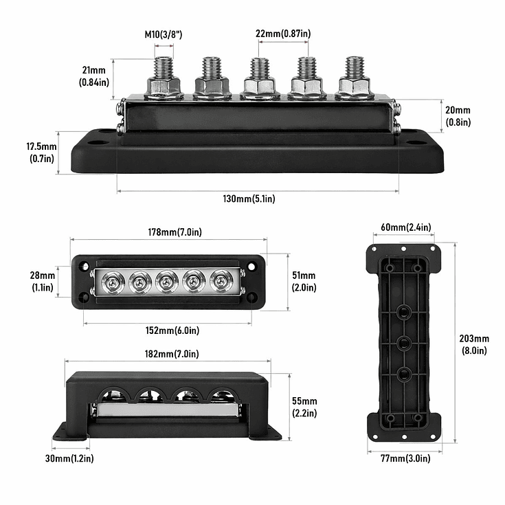 BUSBAR PARA CONEXION DE BATERIAS 600A (NEGATIVO) 1