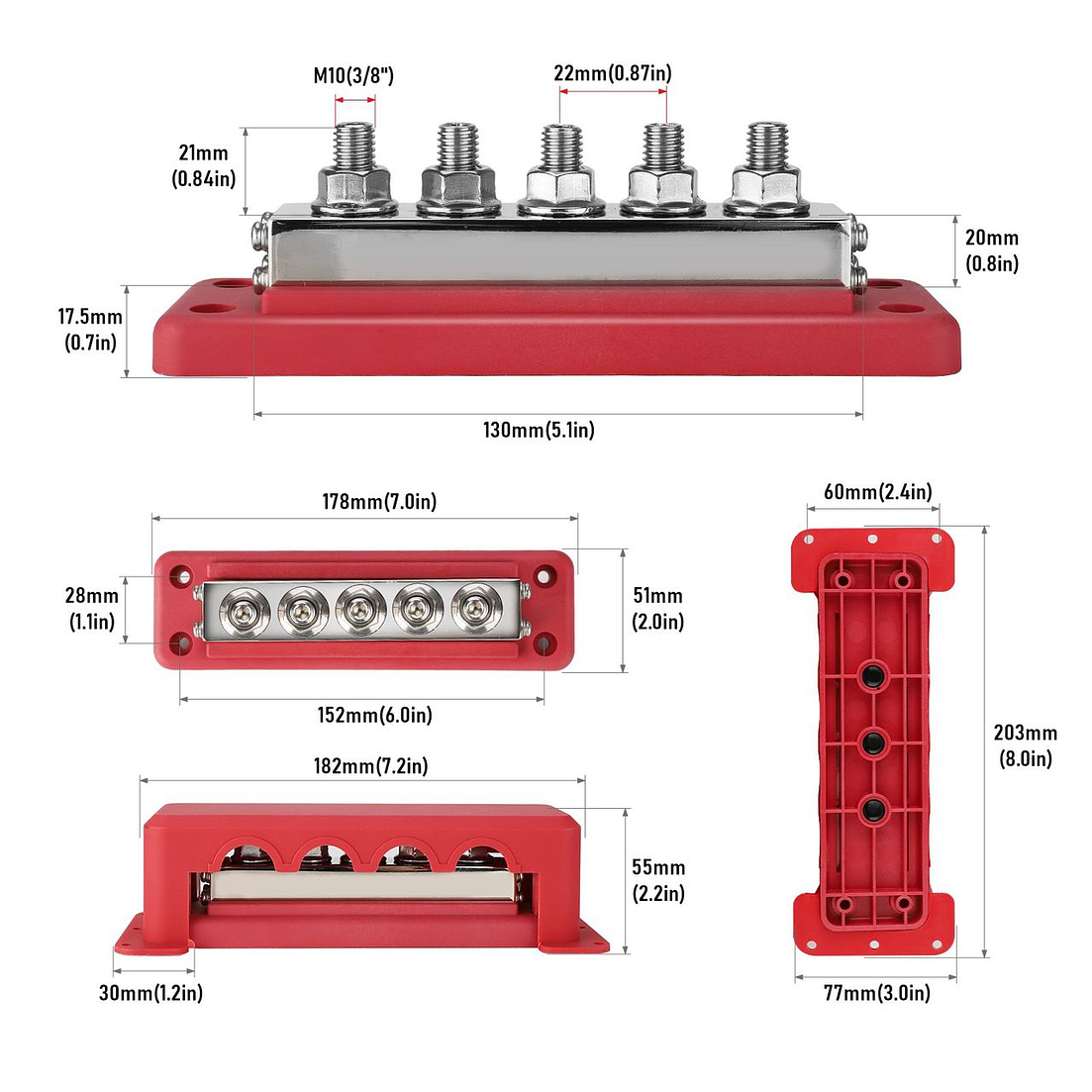 BUSBAR PARA CONEXION DE BATERIAS 600A (POSITIVO) 1