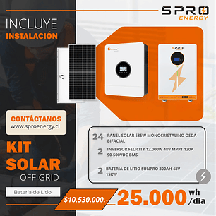 KIT DE ENERGIA SOLAR 25.000W SISTEMA FUERA DE RED (MPPT) INCLUYE INSTALACION (LITIO)