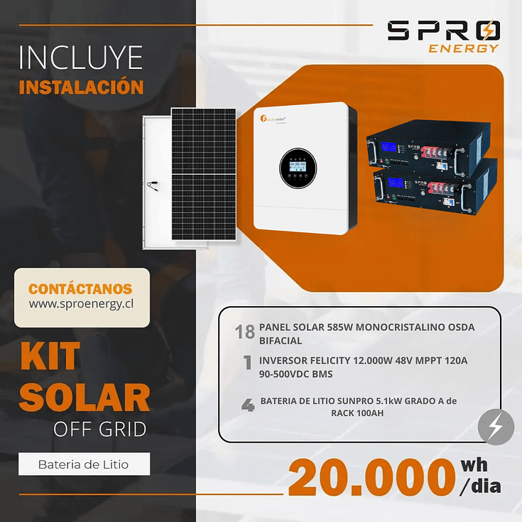 KIT DE ENERGIA SOLAR 20.000W SISTEMA FUERA DE RED (MPPT) INCLUYE INSTALACION (LITIO) 1
