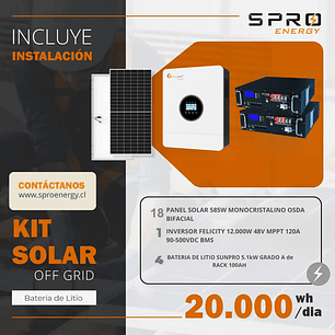 KIT DE ENERGIA SOLAR 20.000W SISTEMA FUERA DE RED (MPPT) INCLUYE INSTALACION (LITIO)