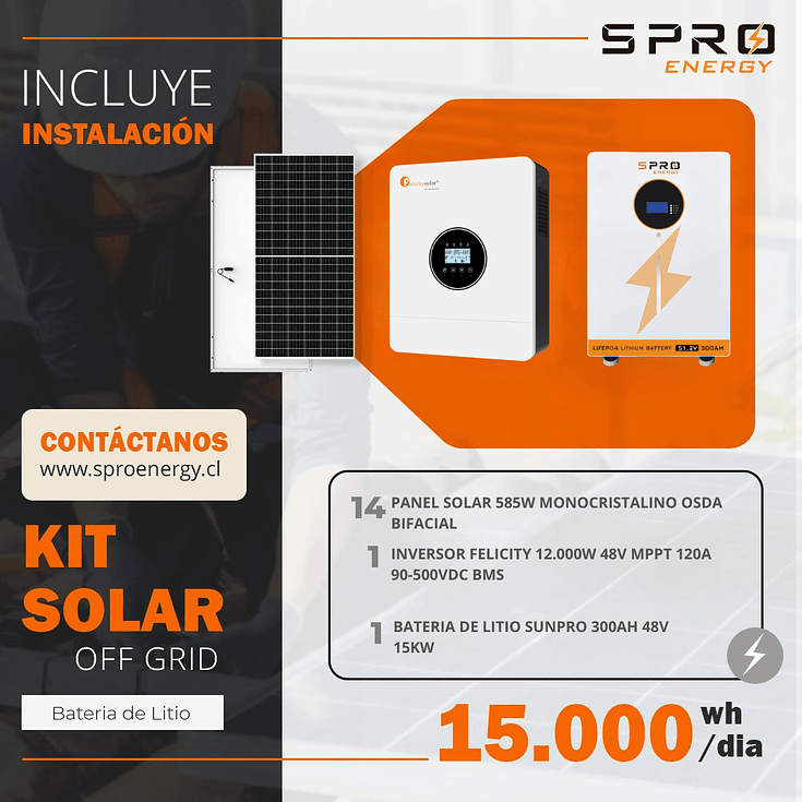 KIT DE ENERGIA SOLAR 15.000W SISTEMA FUERA DE RED (MPPT) INCLUYE INSTALACION (LITIO) 1