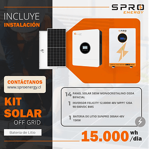 KIT DE ENERGIA SOLAR 15.000W SISTEMA FUERA DE RED (MPPT) INCLUYE INSTALACION (LITIO)