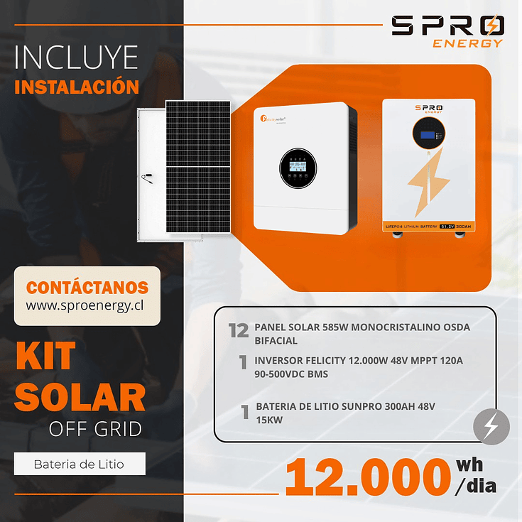 KIT DE ENERGIA SOLAR 12.000W SISTEMA FUERA DE RED (MPPT) INCLUYE INSTALACION (LITIO) 1