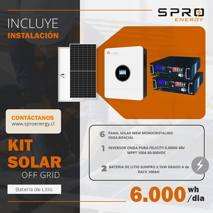 KIT DE ENERGIA SOLAR 6.000W SISTEMA FUERA DE RED (MPPT) INCLUYE INSTALACION (LITIO) 1