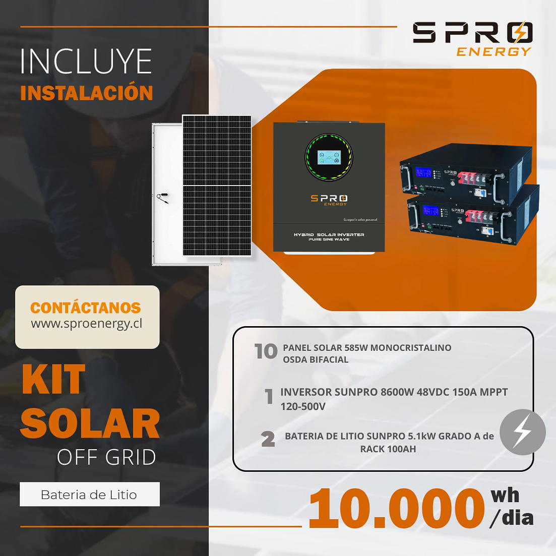 KIT DE ENERGIA SOLAR 10.000W SISTEMA FUERA DE RED (MPPT) INCLUYE INSTALACION (LITIO) 1