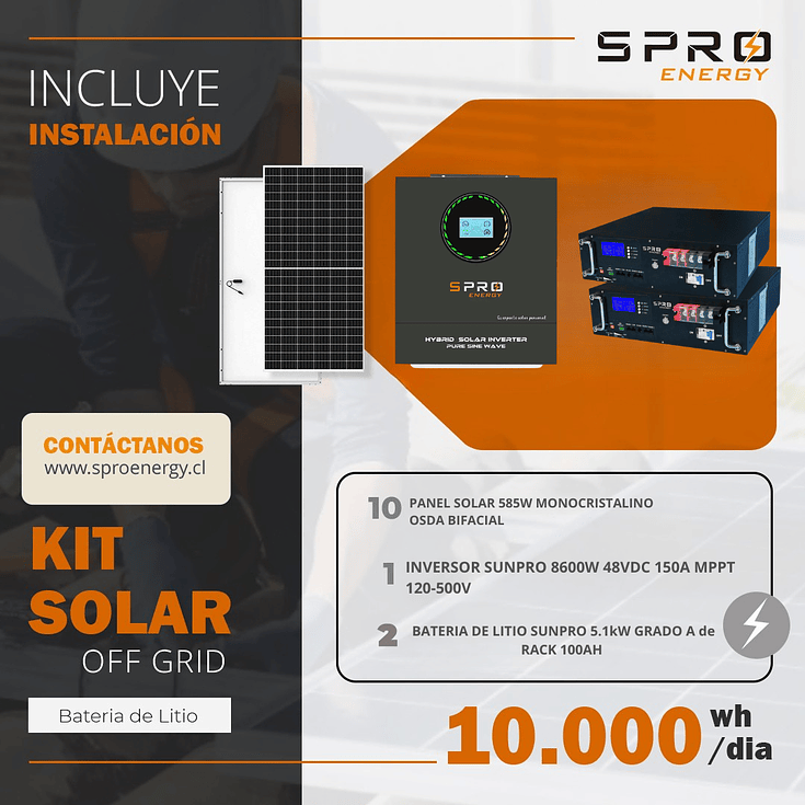 KIT DE ENERGIA SOLAR 10.000W SISTEMA FUERA DE RED (MPPT) INCLUYE INSTALACION (LITIO) 1