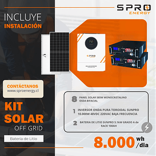 KIT DE ENERGIA SOLAR 8.000W SISTEMA FUERA DE RED (MPPT) INCLUYE INSTALACION (LITIO)