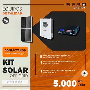 KIT DE ENERGIA SOLAR 5.000WH/DIA (MPPT) LITIO