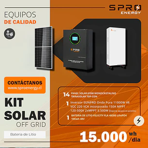 KIT DE ENERGIA SOLAR 15.000WH/DIA (MPPT) LITIO