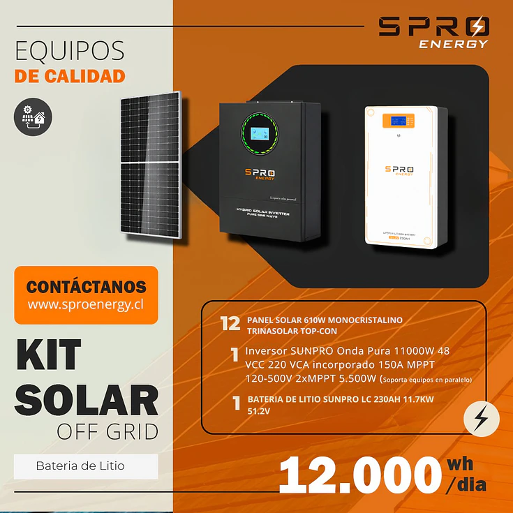 KIT DE ENERGIA SOLAR 12.000WH/DIA (MPPT) LITIO 1