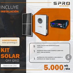 KIT DE ENERGIA SOLAR 5.000W SISTEMA FUERA DE RED (MPPT) INCLUYE INSTALACION (LITIO)