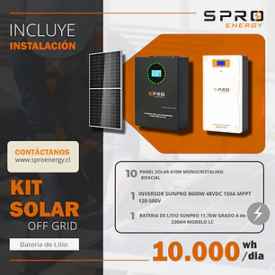 KIT DE ENERGIA SOLAR 10.000W SISTEMA FUERA DE RED (MPPT) INCLUYE INSTALACION (LITIO)