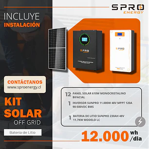 KIT DE ENERGIA SOLAR 12.000W SISTEMA FUERA DE RED (MPPT) INCLUYE INSTALACION (LITIO)
