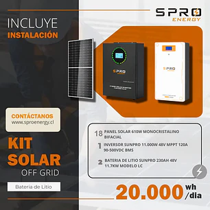 KIT DE ENERGIA SOLAR 20.000W SISTEMA FUERA DE RED (MPPT) INCLUYE INSTALACION (LITIO)