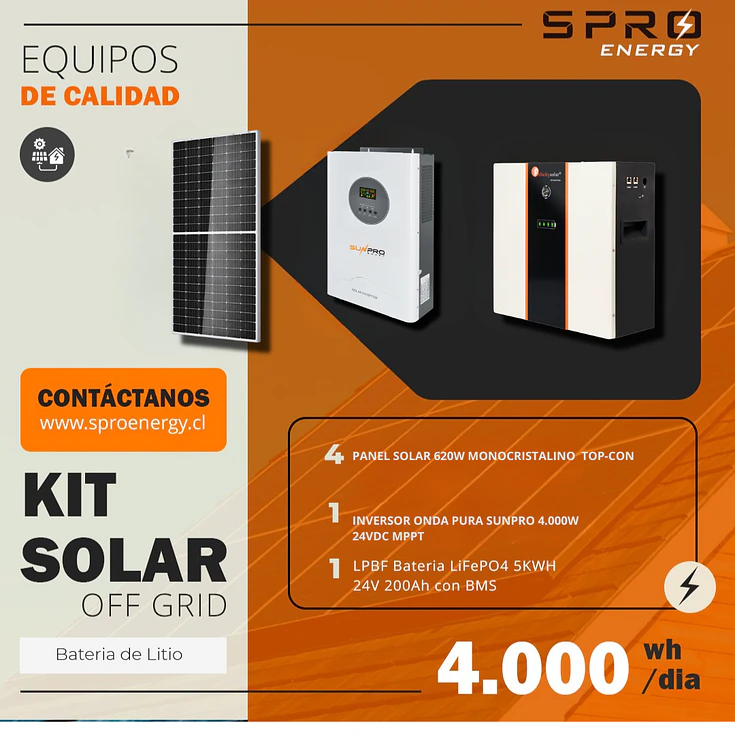 KIT DE ENERGIA SOLAR 4.000WH/DIA (MPPT) LITIO 1