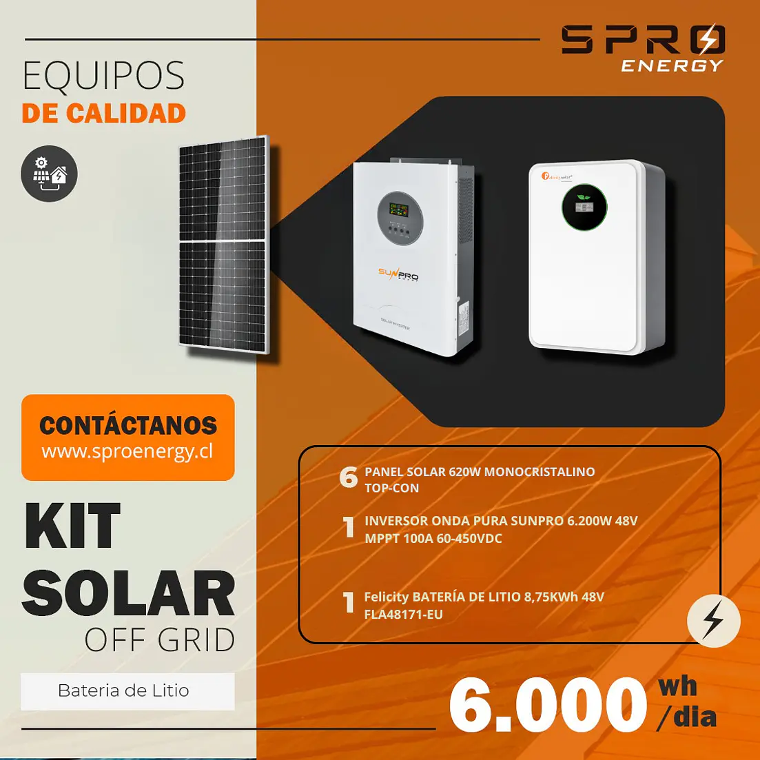 KIT DE ENERGIA SOLAR 6.000WH/DIA (MPPT) LITIO 1