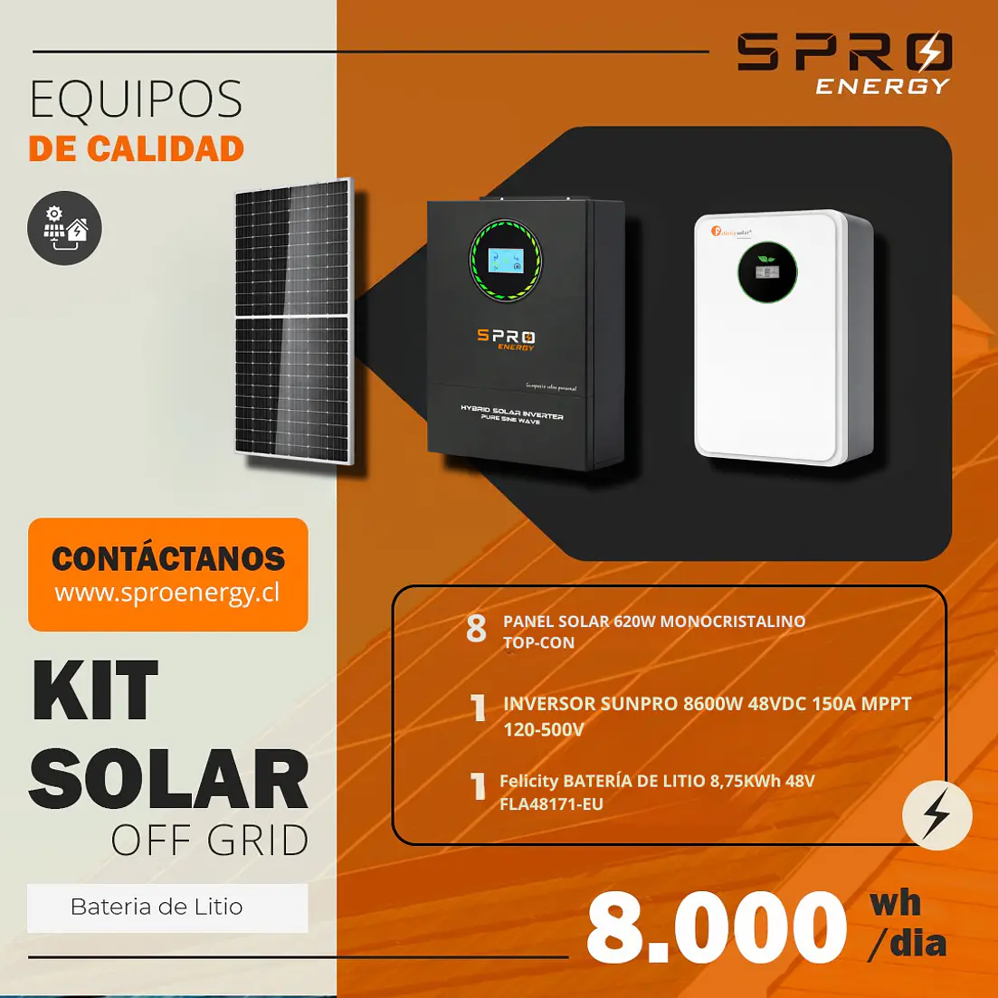 KIT DE ENERGIA SOLAR 8.000WH/DIA (MPPT) LITIO 1