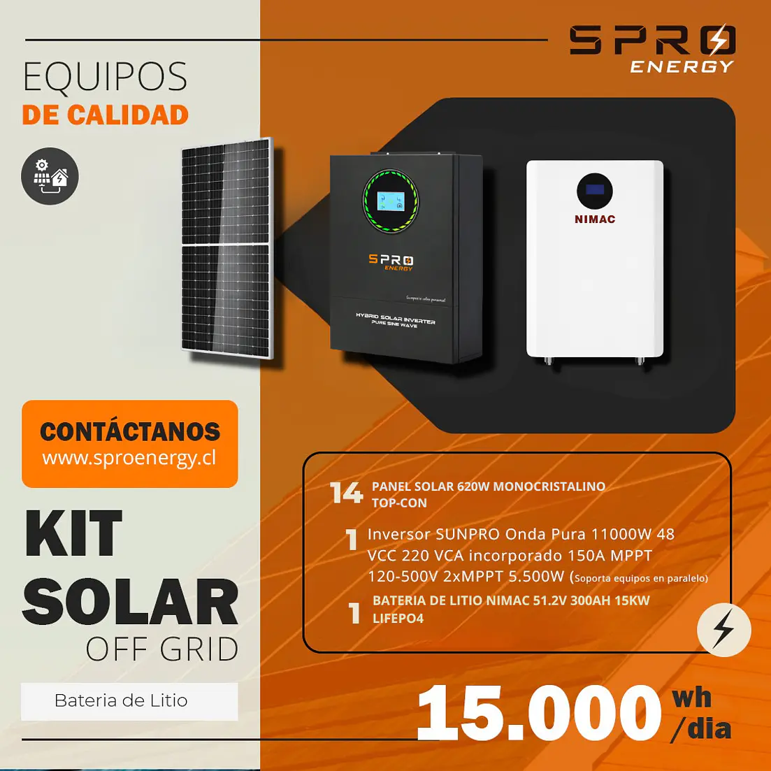 KIT DE ENERGIA SOLAR 15.000WH/DIA (MPPT) LITIO 1