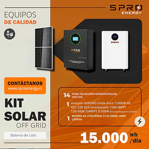 KIT DE ENERGIA SOLAR 15.000WH/DIA (MPPT) LITIO