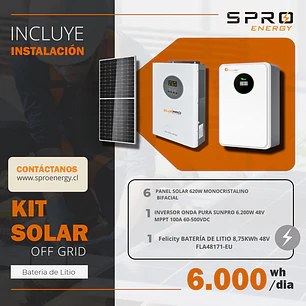 KIT DE ENERGIA SOLAR 6.000W SISTEMA FUERA DE RED (MPPT) INCLUYE INSTALACION (LITIO)