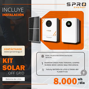 KIT DE ENERGIA SOLAR 8.000W SISTEMA FUERA DE RED (MPPT) INCLUYE INSTALACION (LITIO)