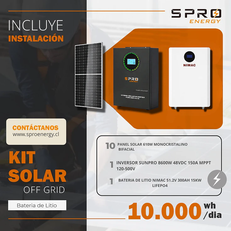 KIT DE ENERGIA SOLAR 10.000W SISTEMA FUERA DE RED (MPPT) INCLUYE INSTALACION (LITIO) 1