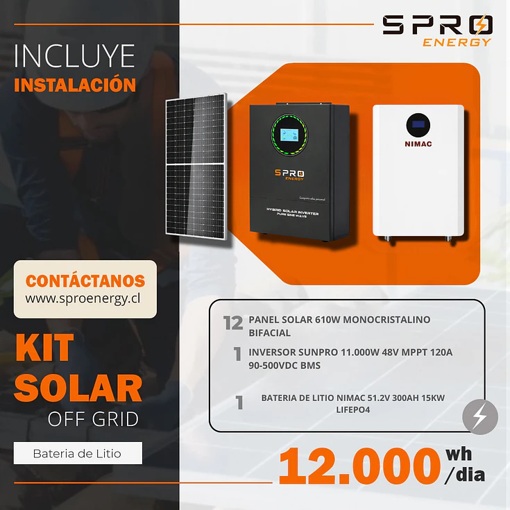 KIT DE ENERGIA SOLAR 12.000W SISTEMA FUERA DE RED (MPPT) INCLUYE INSTALACION (LITIO) 1