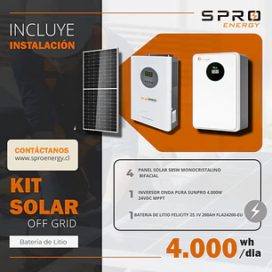 KIT DE ENERGIA SOLAR 4.000W SISTEMA FUERA DE RED (MPPT) INCLUYE INSTALACION (LITIO)