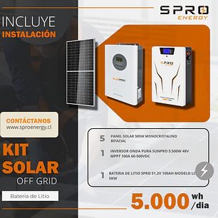 KIT DE ENERGIA SOLAR 5.000W SISTEMA FUERA DE RED (MPPT) INCLUYE INSTALACION (LITIO)