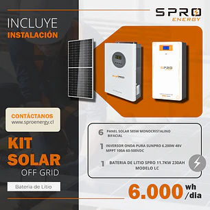 KIT DE ENERGIA SOLAR 6.000W SISTEMA FUERA DE RED (MPPT) INCLUYE INSTALACION (LITIO)