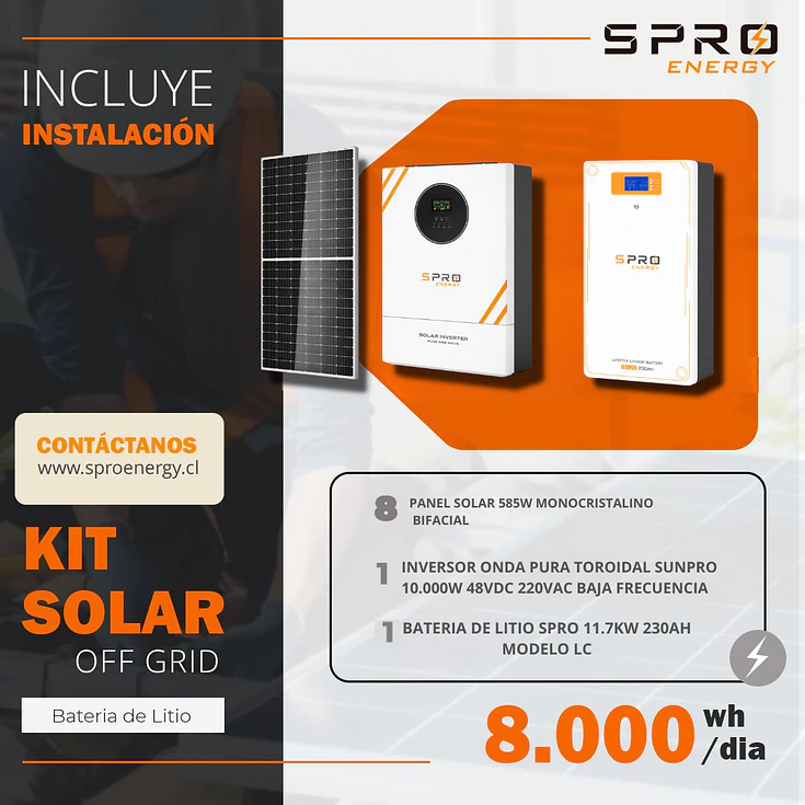 KIT DE ENERGIA SOLAR 8.000W SISTEMA FUERA DE RED (MPPT) INCLUYE INSTALACION (LITIO) 1