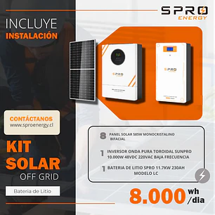 KIT DE ENERGIA SOLAR 8.000W SISTEMA FUERA DE RED (MPPT) INCLUYE INSTALACION (LITIO)