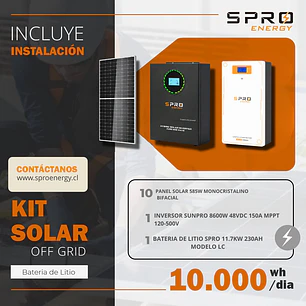 KIT DE ENERGIA SOLAR 10.000W SISTEMA FUERA DE RED (MPPT) INCLUYE INSTALACION (LITIO)