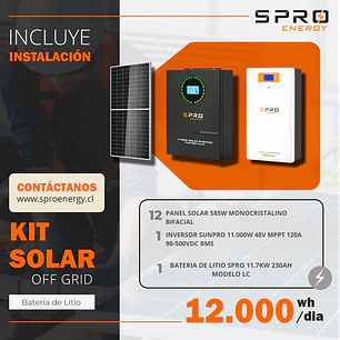 KIT DE ENERGIA SOLAR 12.000W SISTEMA FUERA DE RED (MPPT) INCLUYE INSTALACION (LITIO)