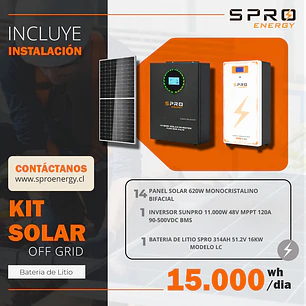 KIT DE ENERGIA SOLAR 15.000W SISTEMA FUERA DE RED (MPPT) INCLUYE INSTALACION (LITIO)