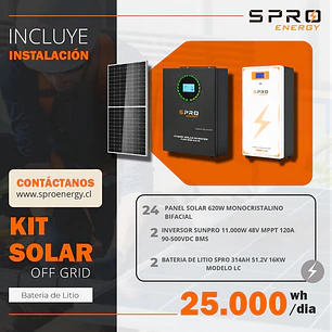 KIT DE ENERGIA SOLAR 25.000W SISTEMA FUERA DE RED (MPPT) INCLUYE INSTALACION (LITIO)
