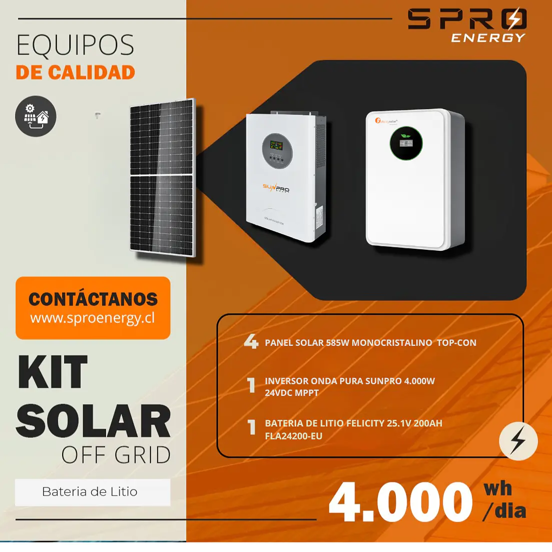 KIT DE ENERGIA SOLAR 4.000WH/DIA (MPPT) LITIO 1