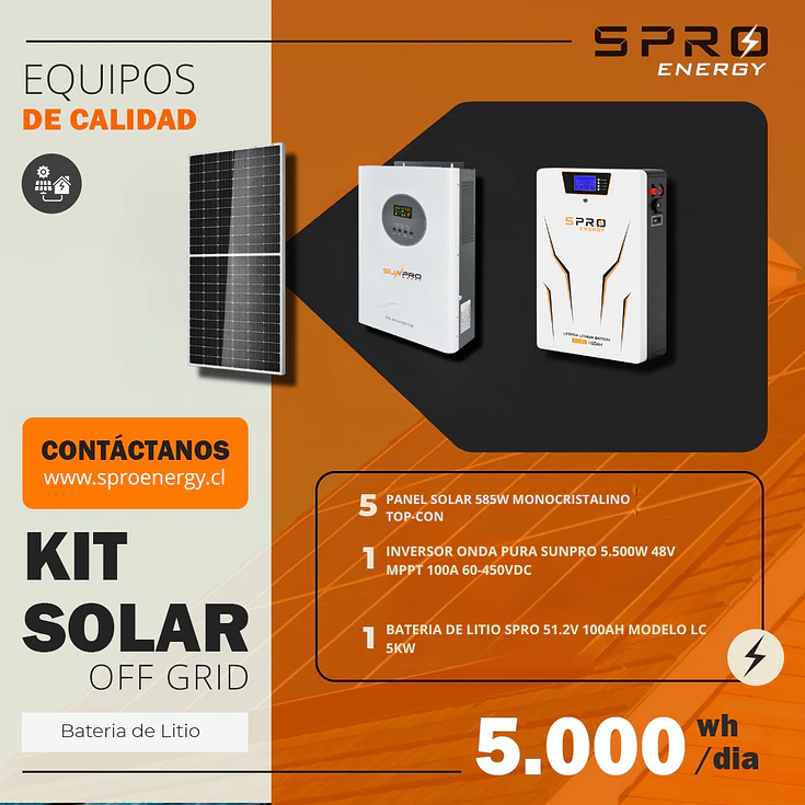 KIT DE ENERGIA SOLAR 5.000WH/DIA (MPPT) LITIO 1