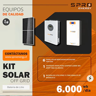 KIT DE ENERGIA SOLAR 6.000WH/DIA (MPPT) LITIO