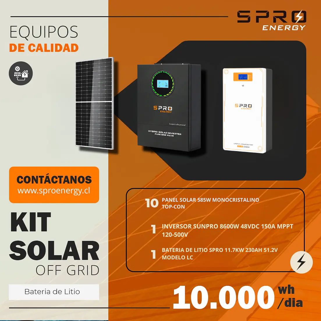 KIT DE ENERGIA SOLAR 10.000WH/DIA (MPPT) LITIO 1