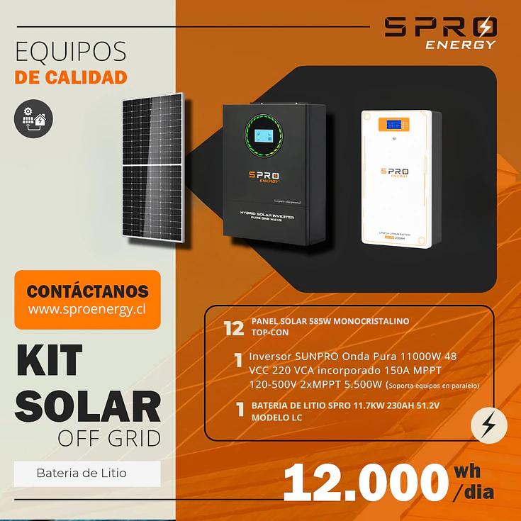 KIT DE ENERGIA SOLAR 12.000WH/DIA (MPPT) LITIO 1