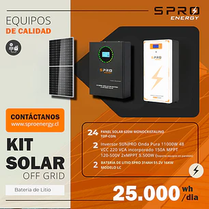 KIT DE ENERGIA SOLAR 25.000WH/DIA (MPPT) LITIO