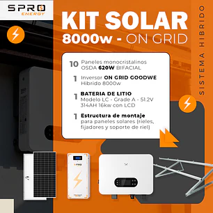 KIT DE ENERGIA SOLAR ONGRID HIBRIDO 8kW CON BATERIA 16kW
